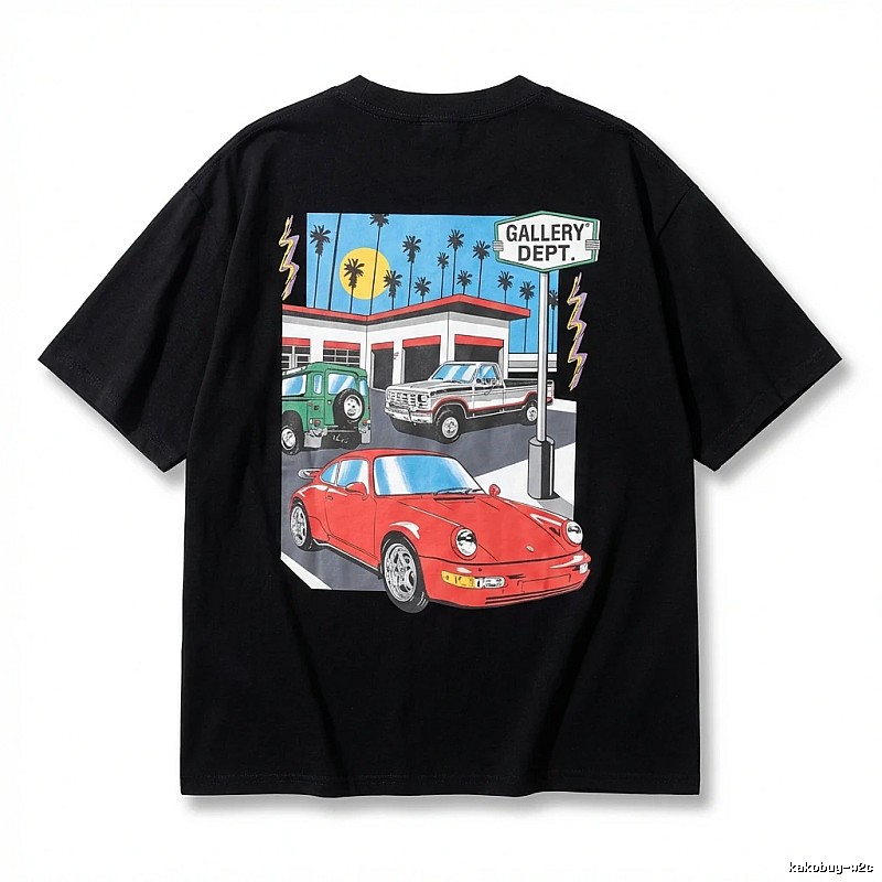 Gallery Dept. Black T-shirt with Automotive Pattern Style