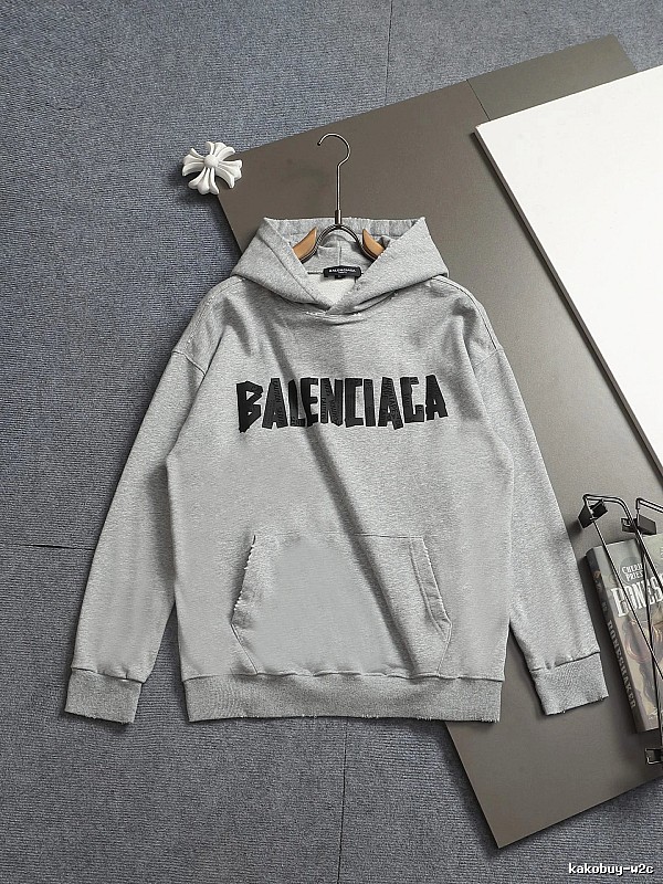 Gray Hoodie with Bold Balenciaga Balenciaga Hoodie with Button Detail