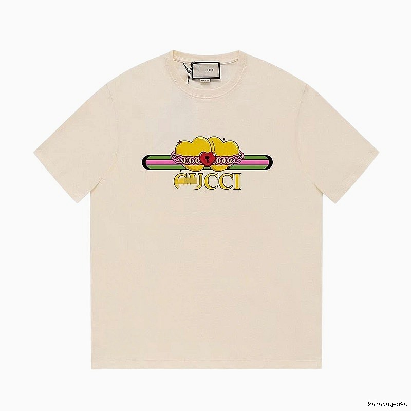 Gucci Double Heart Print Casual Style Off-White T-Shirt