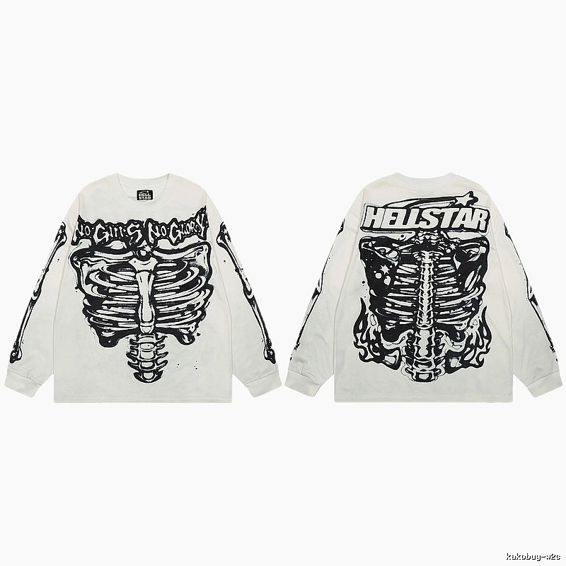 Hellstar Skull Print Dark Style Off-white Long Sleeve T-Shirt