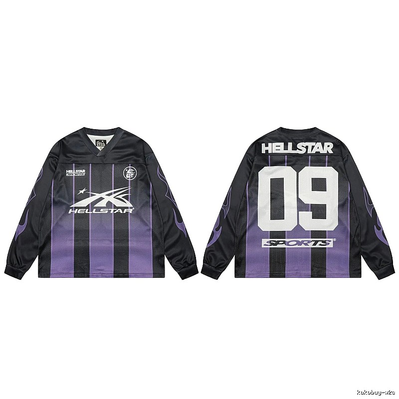 Hellstar Sporty Street Style Black and Purple Long-Sleeve Jersey