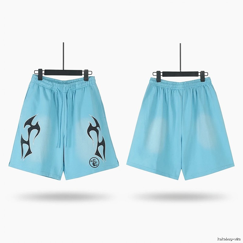 Hellstar trendy brand printed light blue shorts