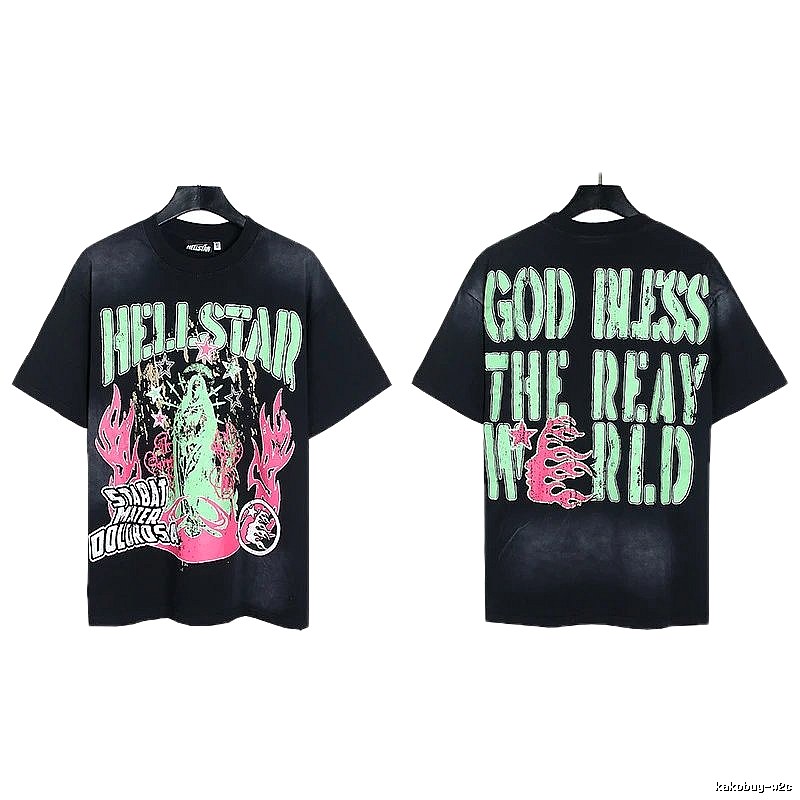Hellstar Virgin Mary Printed Street Style Black T-Shirt