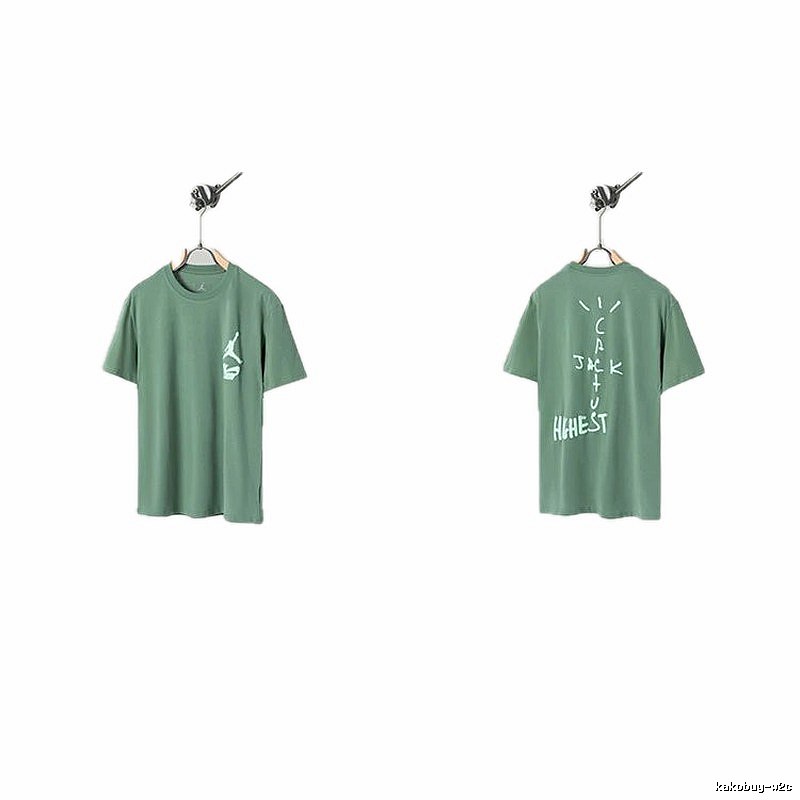 Jordan x Travis Scott Co-branded Street Style Pea Green T-Shirt