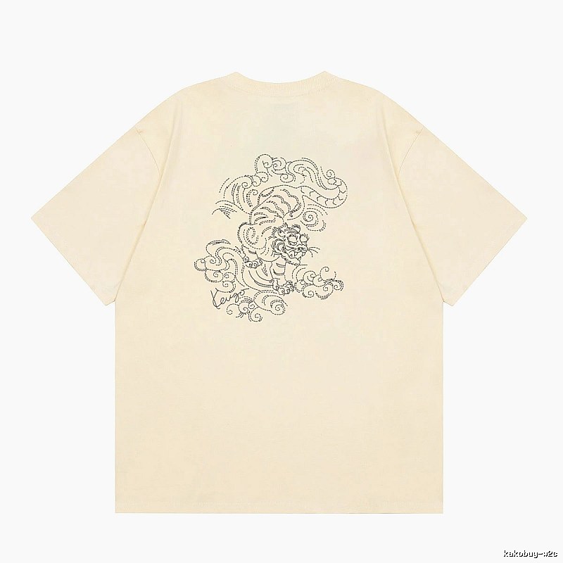KENZO Auspicious Cloud Tiger Embroidery Chinese Style Beige Apricot Short Sleeve T-Shirt