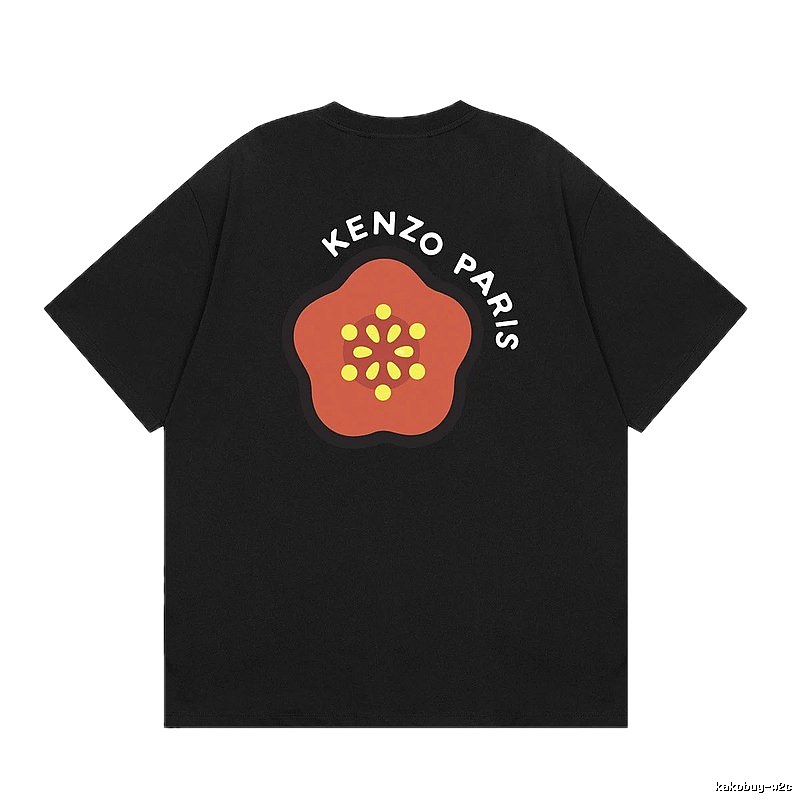 KENZO Begonia Print Trendy Style Black T-Shirt