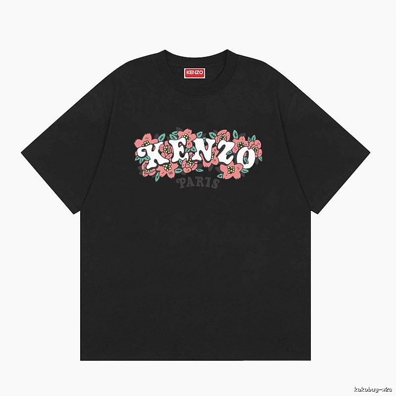 KENZO Floral Print Casual Trendy Black Short Sleeve T-shirt