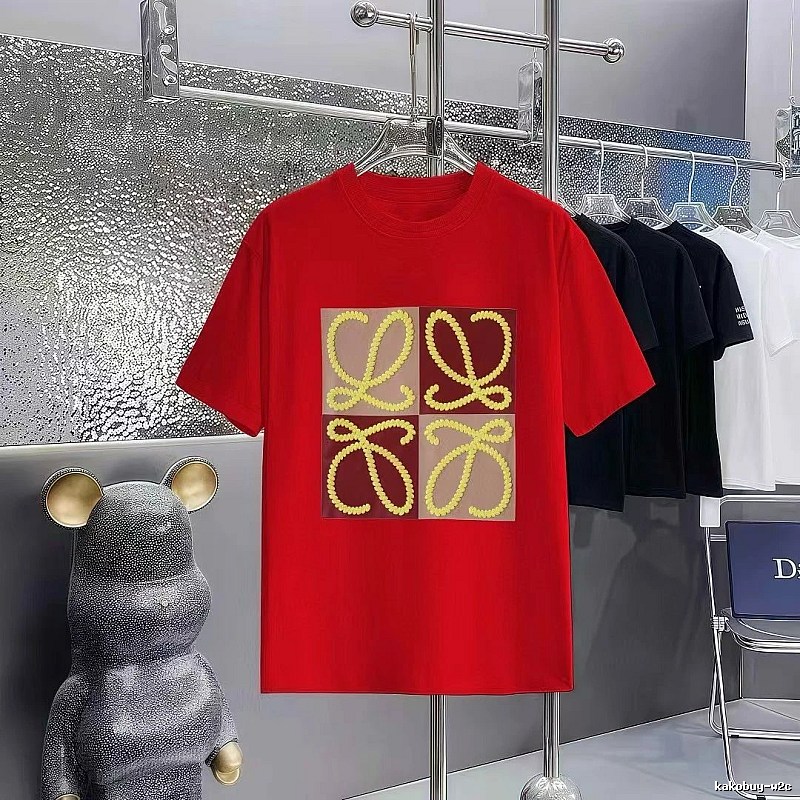LOEWE Embroidered Streetwear-style Red Short-sleeve T-shirt