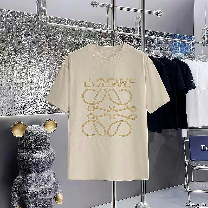 LOEWE Hot-stamped Minimalist Style Off-white Short-sleeve T-shirt