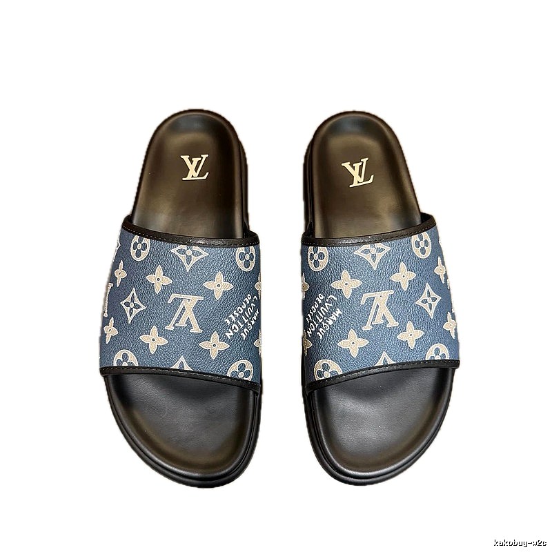 Louis Vuitton Classic Monogram Light Luxury Style Blue Slides