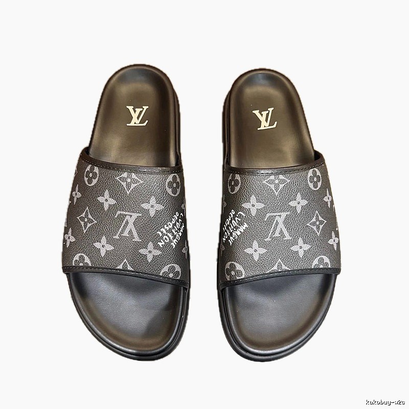 Louis Vuitton Classic Monogram Trendy Black and Grey Slide Sandals