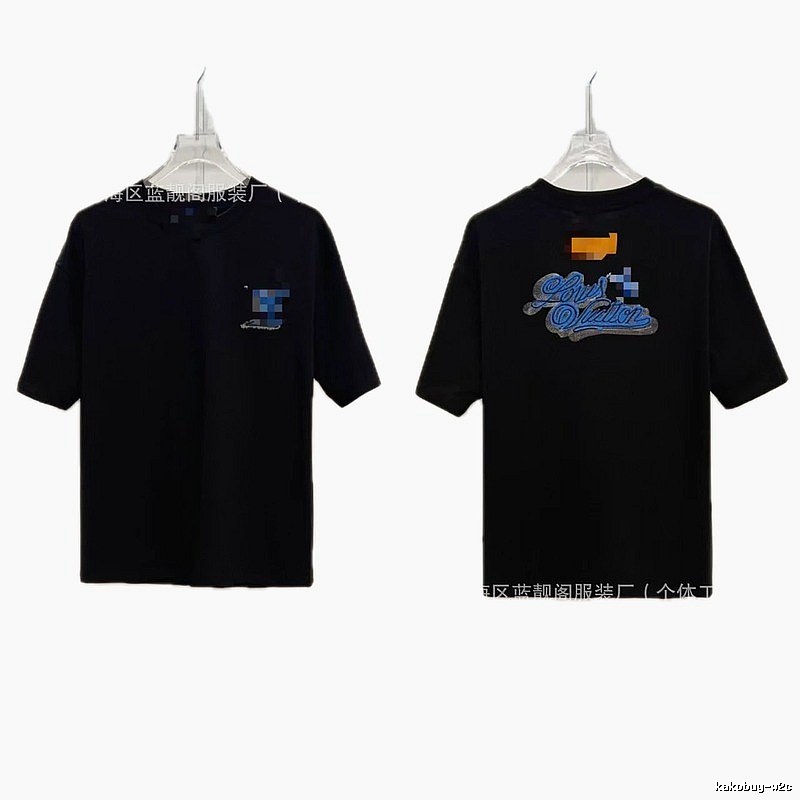Louis Vuitton Embroidered Trendy Style Black T-Shirt