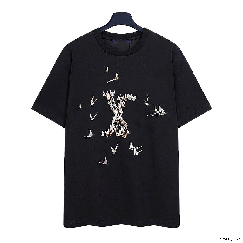 Louis Vuitton Sailboat Embroidered Trendy Black T-Shirt