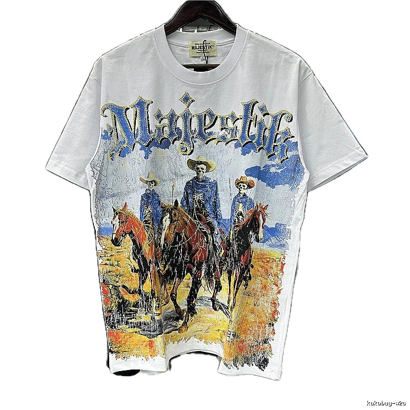 MAJESTIK Western Cowboy Vintage Style White T-Shirt