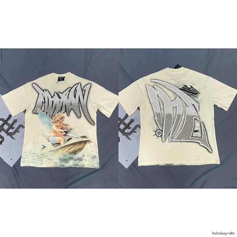 Mixed Emotion Off-white Street-style Angel Print T-shirt