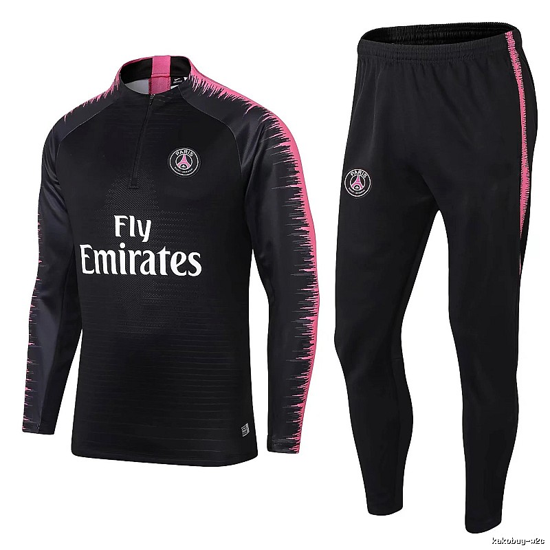 Paris Saint-Germain 2018-19 Sleeve-Print Detail Black Training Tracksuit Set Daily Styling