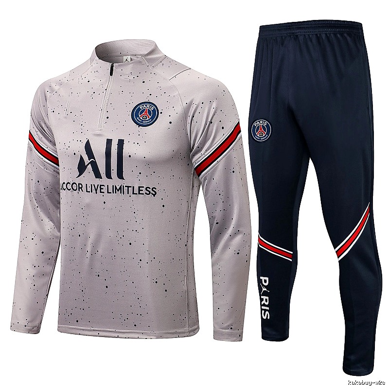 Paris Saint-Germain 2021-22 Speckled Pattern Gray Training Tracksuit Set Warm Weather