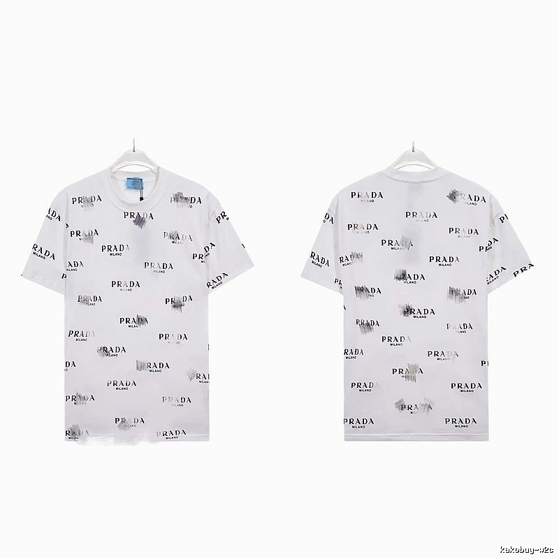 Prada All-over Print Streetwear Style White Short-sleeve T-Shirt