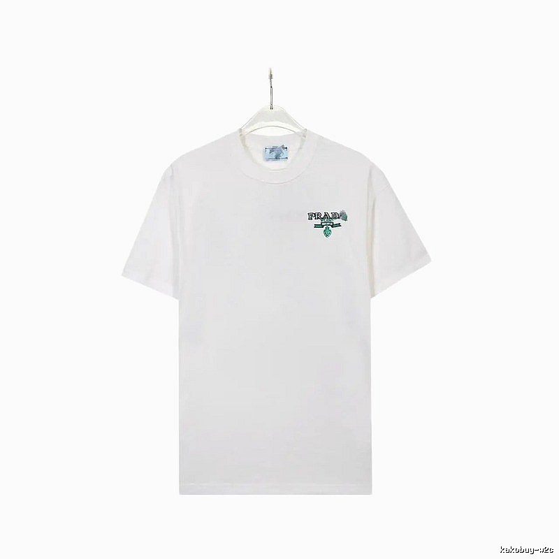 Prada Embroidered Minimalist Style White Short-sleeve T-shirt