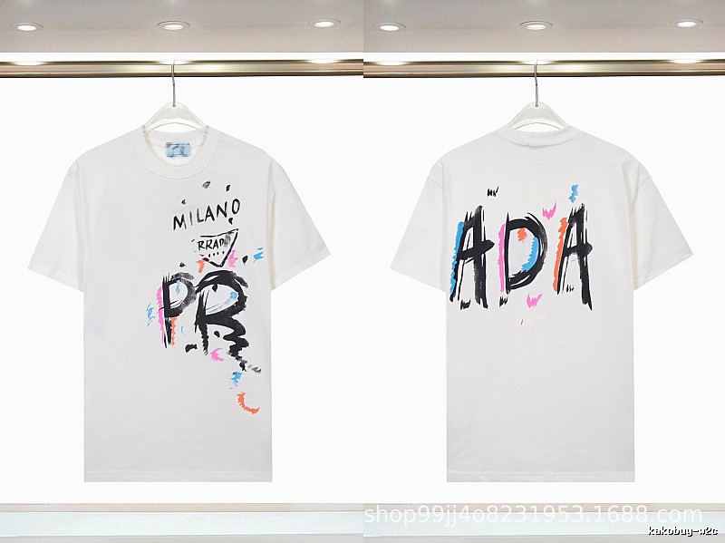 Prada Graffiti Street Style White Short-sleeved T-shirt