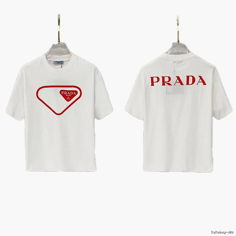 Prada Inverted Triangle Minimalist Style White Short-sleeve T-shirt
