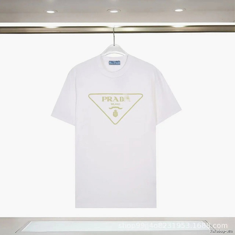 Prada Triangle Logo Casual Style White Short-sleeve T-shirt