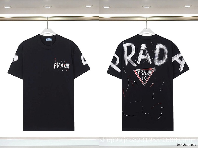 Prada Triangle Logo Graffiti Style Black Short-sleeve T-shirt