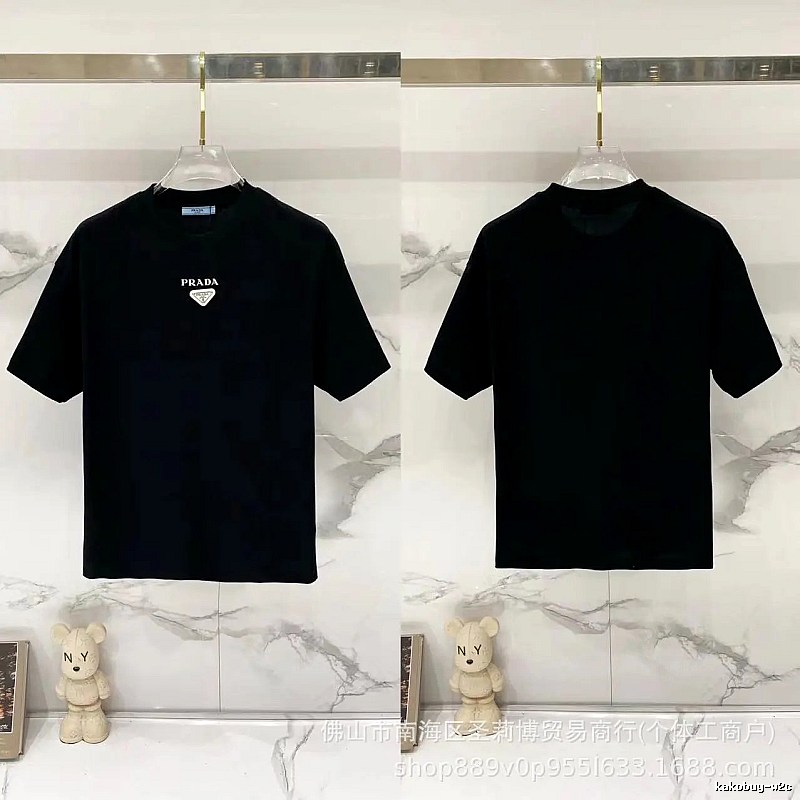 Prada Triangle Logo Minimalist Style Black Short-sleeve T-shirt