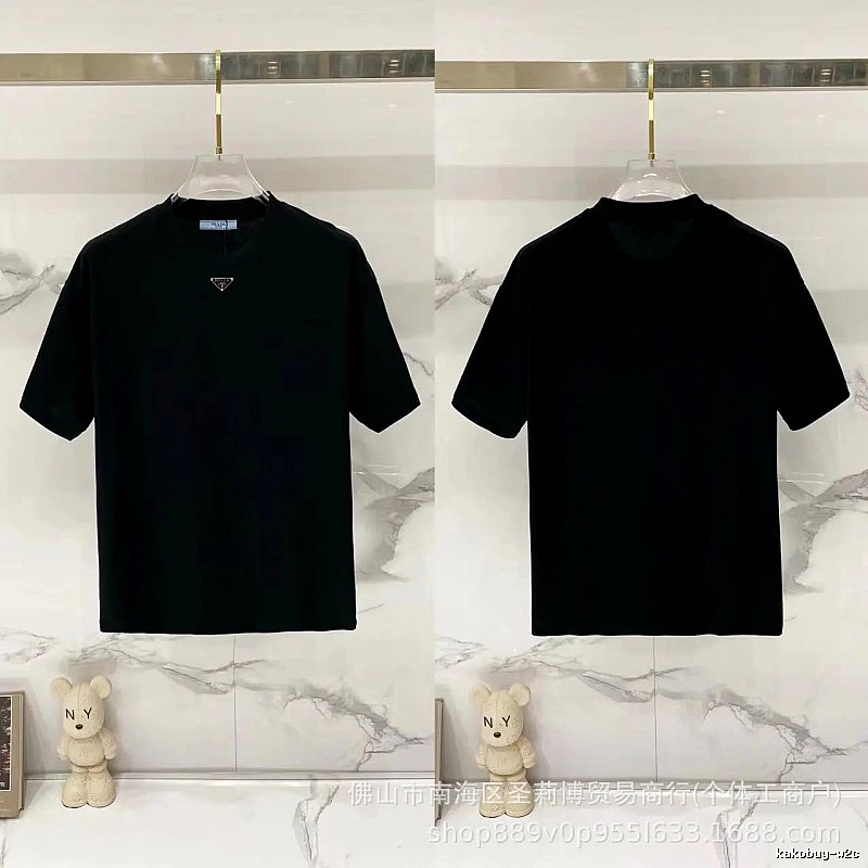 Prada Triangle Logo Minimalist Style Black T-Shirt