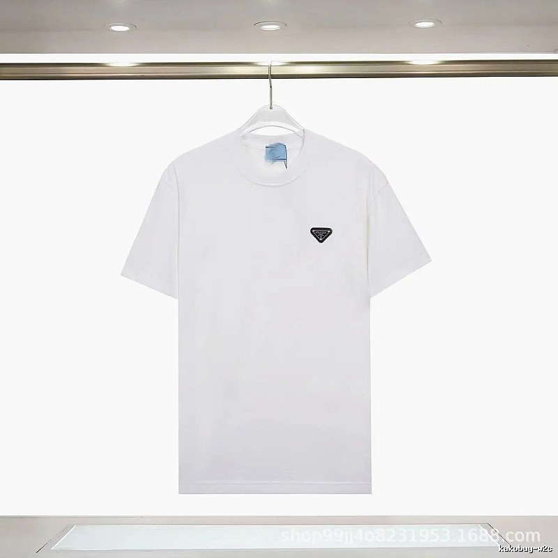 Prada Triangle Logo Minimalist Style White Short-sleeve T-shirt