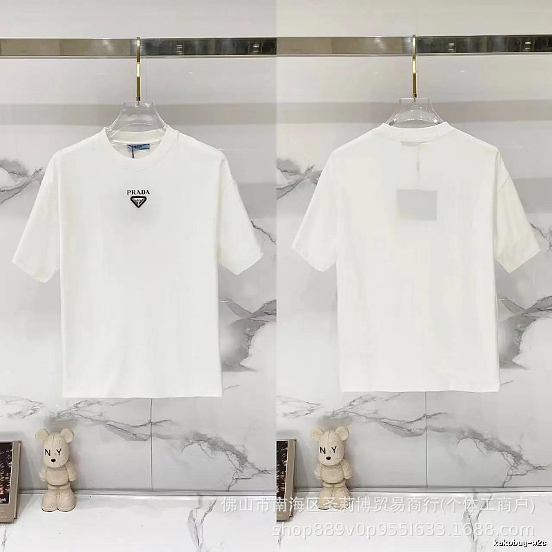 Prada Triangular Logo Minimalist Style White Short-sleeve T-shirt