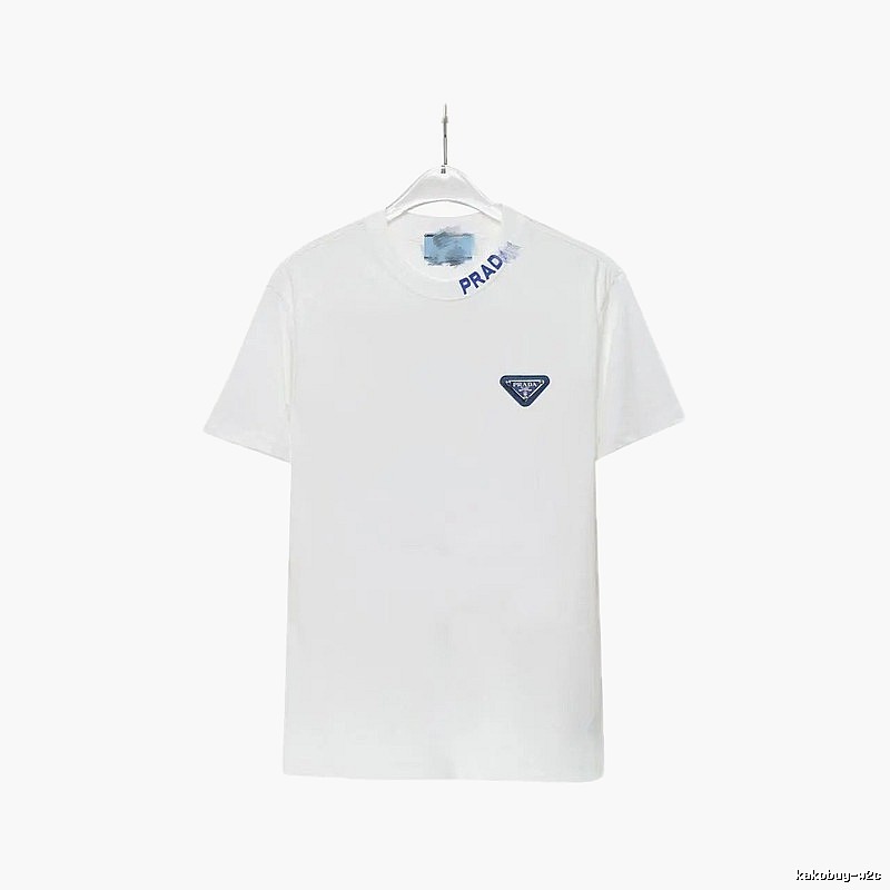 Prada Triangular Logo Minimalist Style White Short-sleeve T-shirt