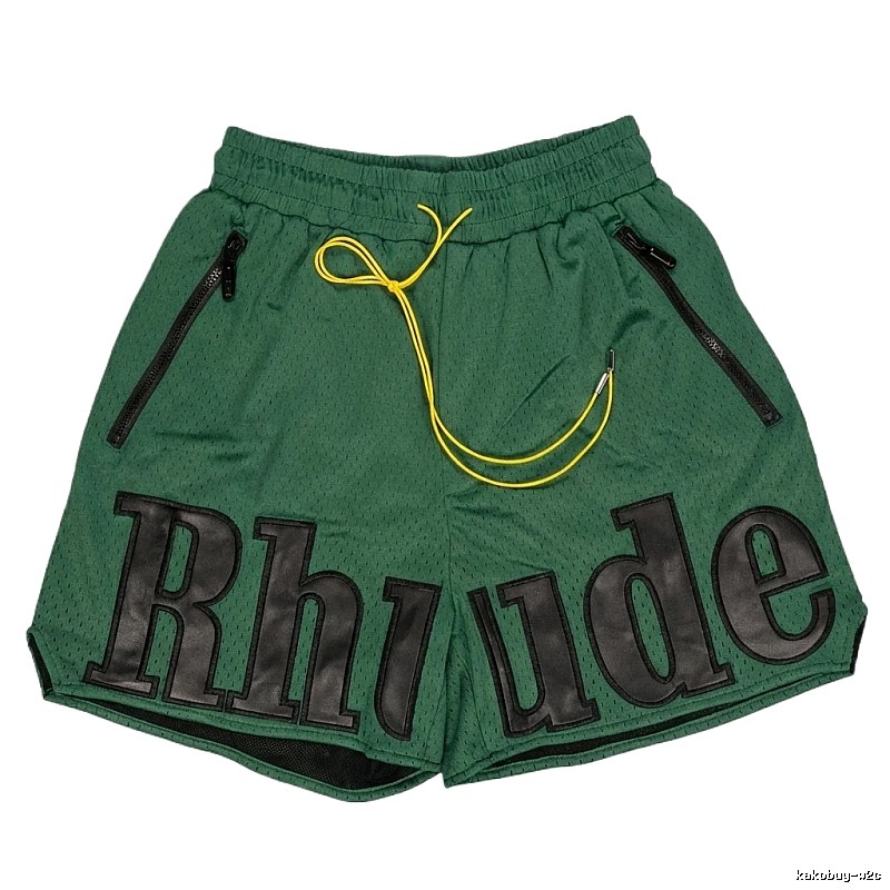 RHUDE letter-style green shorts