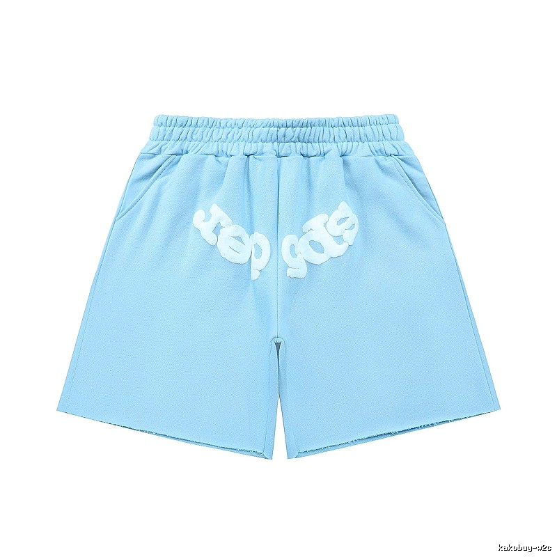 Sp5der letter-style light blue shorts