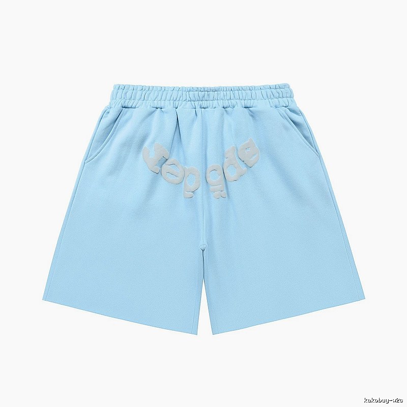 Sp5der letter-style light blue shorts