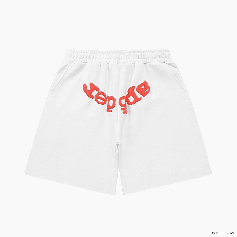 Sp5der red letter white shorts