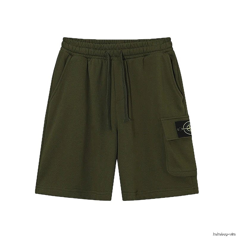 Stone Island Classic Workwear Style Army Green Casual Shorts
