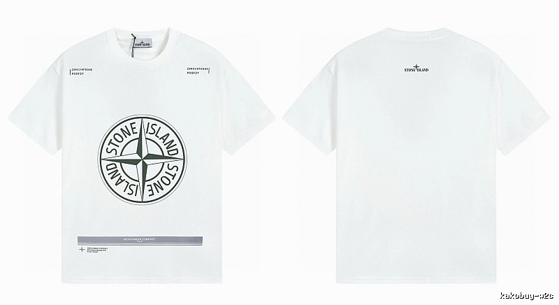 Stone Island Compass Print Casual Style White Short-sleeve T-shirt