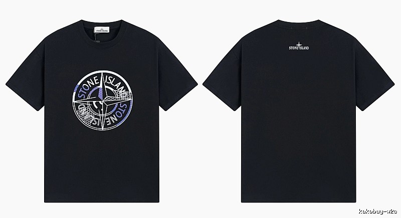 Stone Island Compass Print Street Style Black T-Shirt
