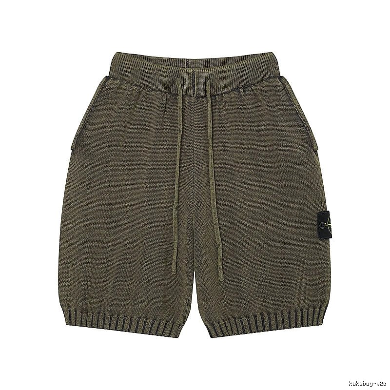 Stone Island Compass Techwear Style Olive Green Knit Shorts