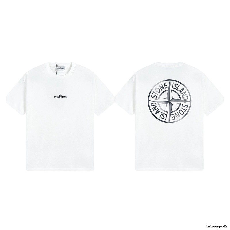 Stone Island Large Compass Print Street Style White T-Shirt