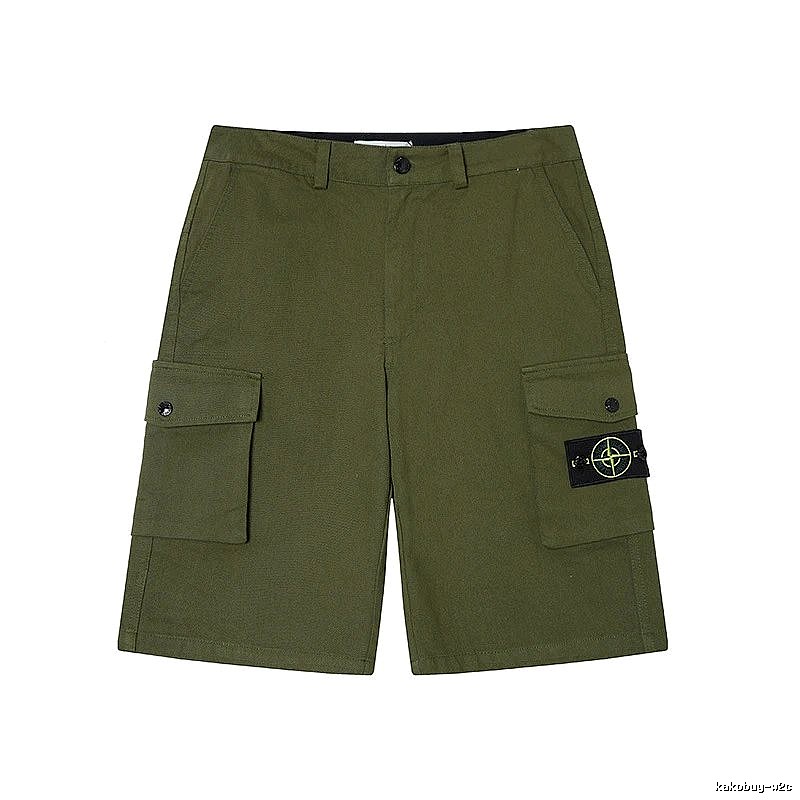 Stone Island Techwear Style Army Green Cargo Shorts