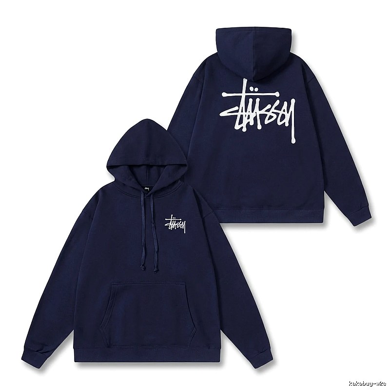 Stussy basic simple style navy blue hoodie