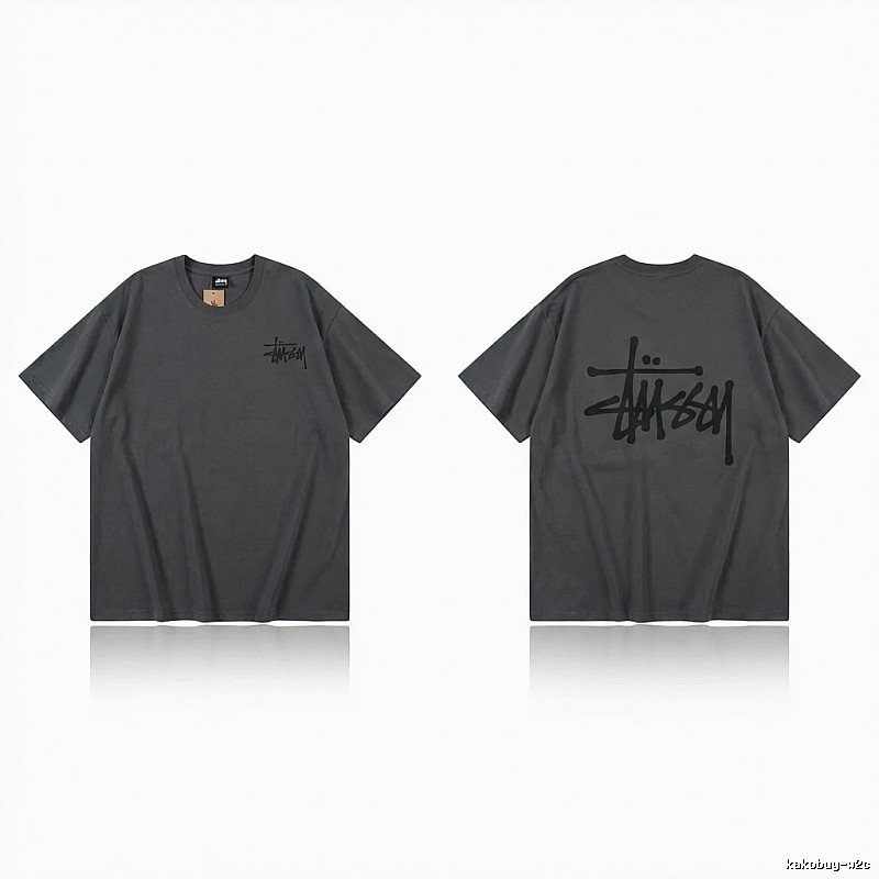 Stussy basic style simple style dark gray T-shirt