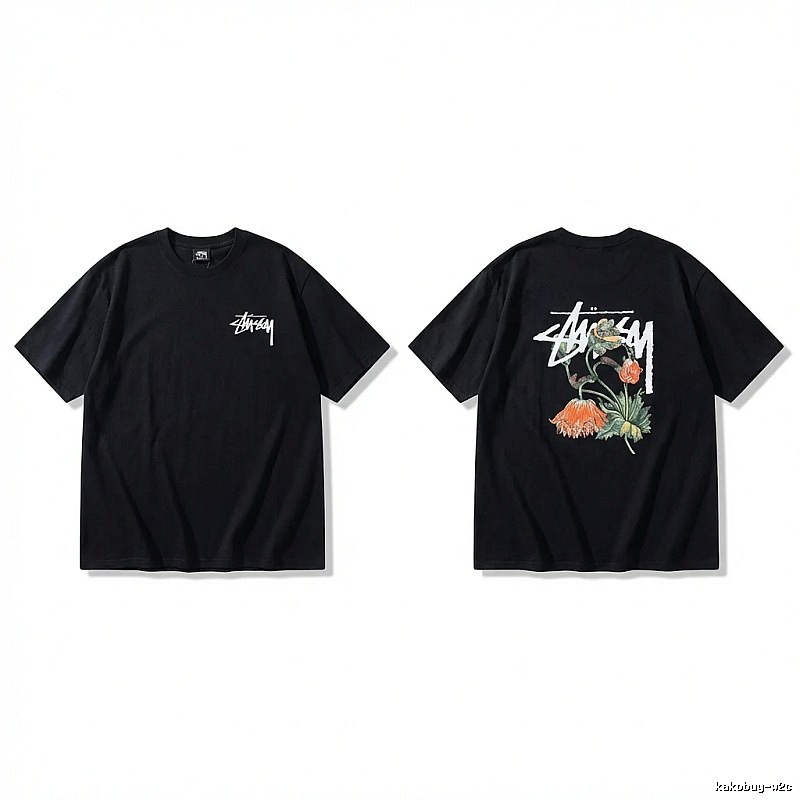 Stussy floral-style black T-shirt