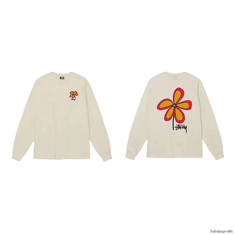 Stussy Flower Series trendy brand beige long-sleeved shirt