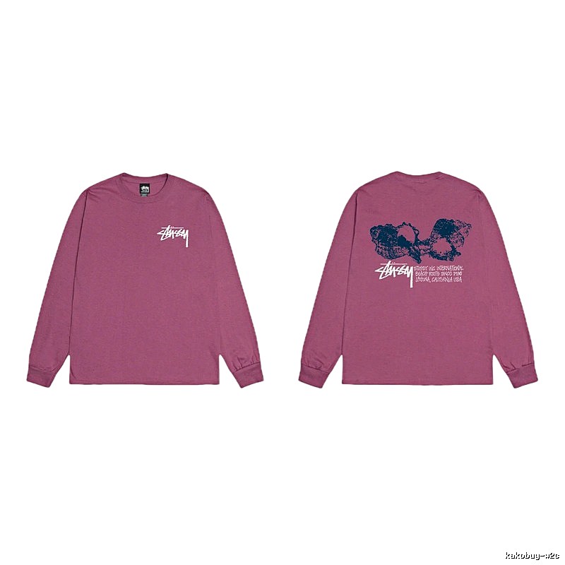 Stussy printed retro style rose red long sleeves