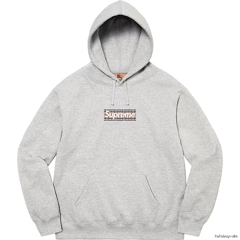 Supreme Logo Detail Logo hoodie Gray Red Oversized with Functional Detail