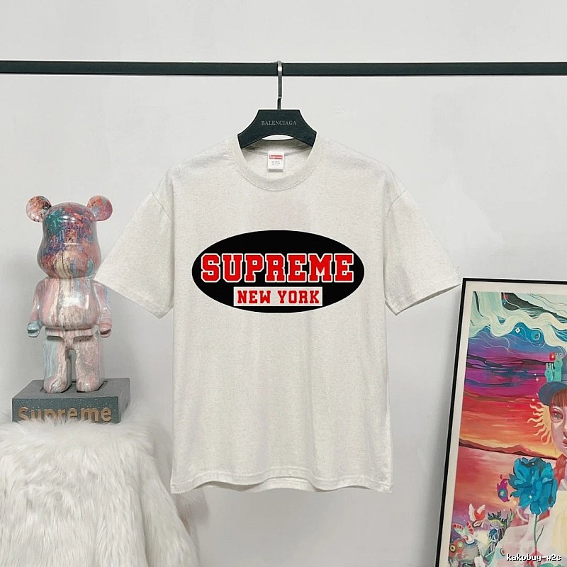Supreme New York Printed Street Style Light Gray T-Shirt