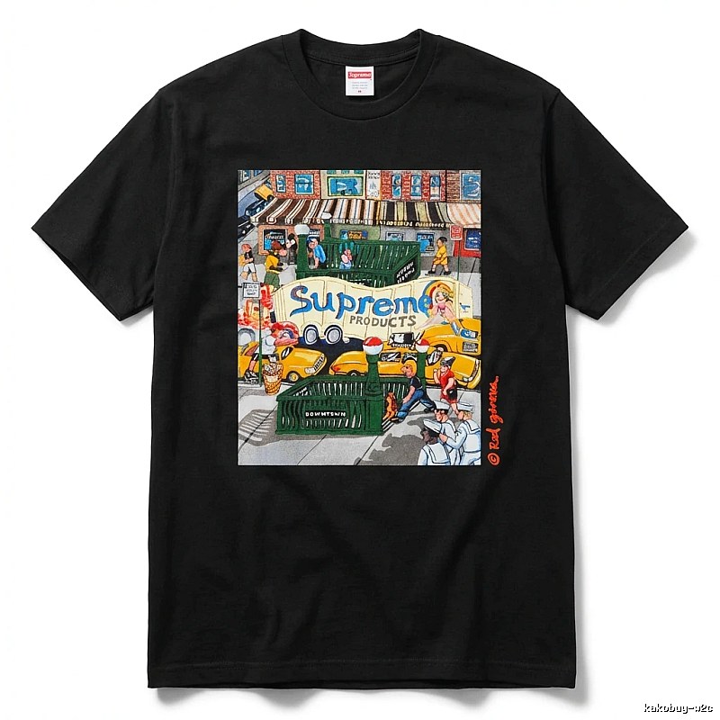 Supreme street style black T-shirt